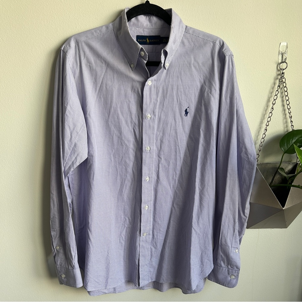 Ralph Lauren Button Down Dress Shirt White and Purple Grid